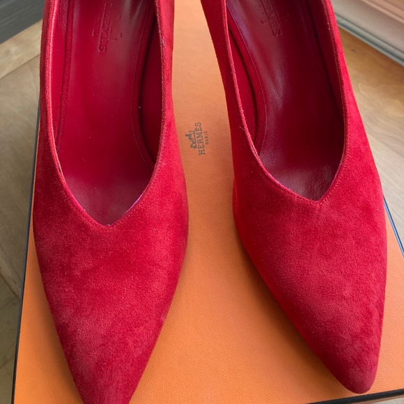 Hermes Red Suede shoes, UNUSED, size 38.5 - Picture 11 of 14